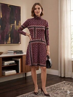 Women’s SZ S C. Wonder Horsebit Print Turtleneck Long-Sleeve Stretch Dress BNWT